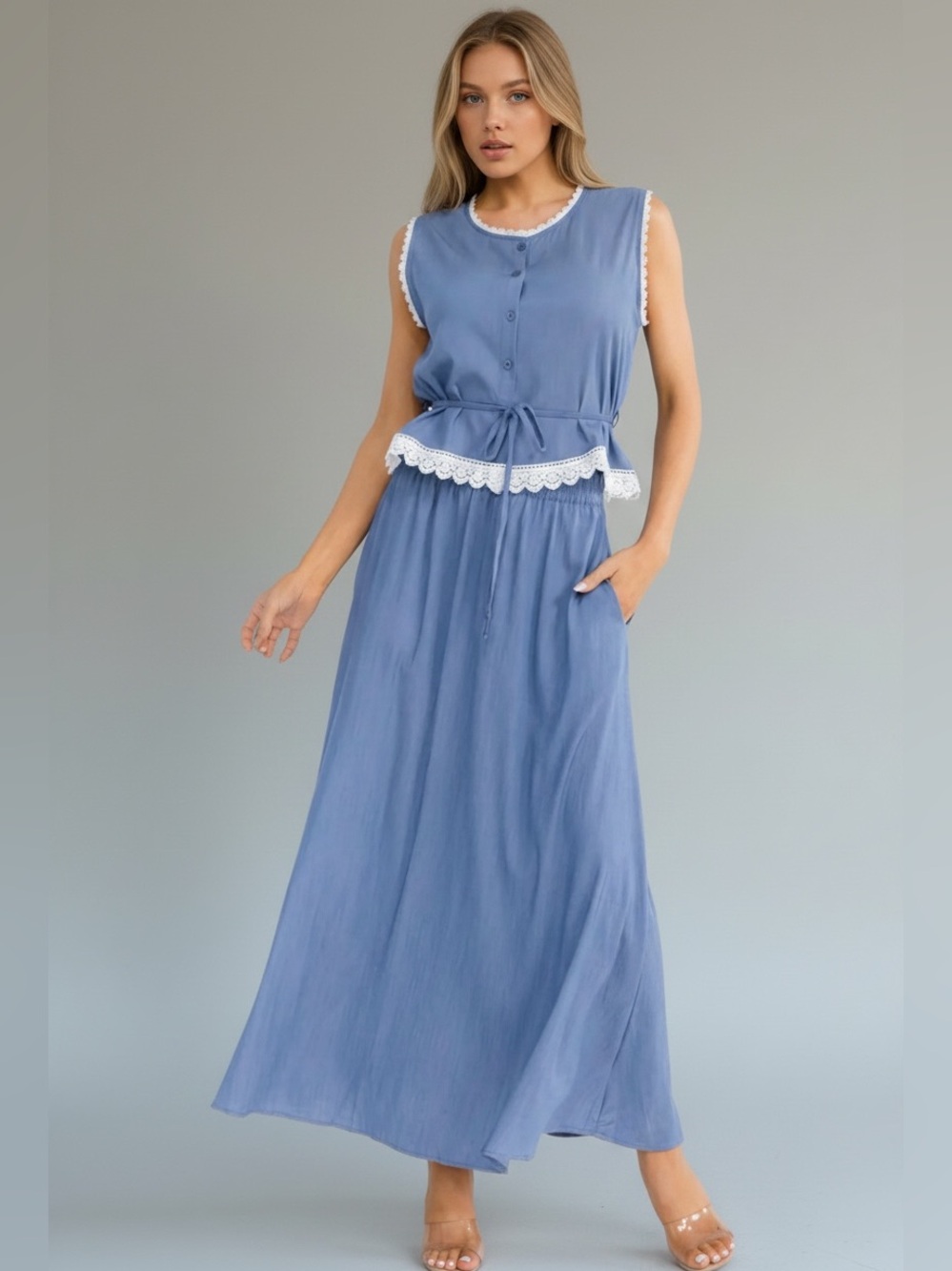 Little Bo Peep Blue Lace-Trim Maxi Dress